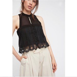 Free People Rory Laced and Sheer Black Tank
